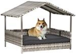 PawHut Rattan Hundehaus Hundebett mit Kissen Hausform Outdoor Hundeh&uuml;tte Grau