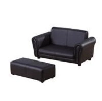 Kindersessel mit Fu&szlig;hocker, Kindercouch mit Hocker, Kindersofa, Sofa Sessel, Schwarz