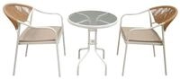 3tlg. Bistro Set HGE51-BEI helles Rattan mit Sitzkissen in Beige