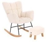 HOME DELUXE Schaukelstuhl inkl, Hocker NARA - Boucl&eacute; Wei&szlig;