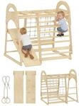 6-in-1 Montessori Kletterger&uuml;st Indoor Holz Spielplatz mit Rutsche Turnringen