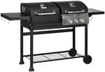 Holzkohlgrill Gasgrill mit 2+1 Brenner, Thermometer, Haken, Schwarz