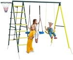 Kinderschaukel-Set Schaukelger&uuml;st mit Basketballkorb, Kletterleiter