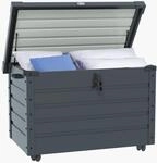 Outsunny Gartenbox Aufbewahrungsbox mit Rollen, Gartentruhe mit Schloss Grau