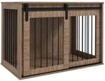 Hundek&auml;fig Hundebox mit Schiebet&uuml;r, Hundeh&uuml;tte mit Holzoptik f&uuml;r gro&szlig;e...