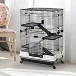 Kleintierk&auml;fig mit 4 R&auml;der, K&auml;fig, 3 &Ouml;ffnungen, 2 Plattformen, Metall...