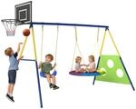 Schaukelgestell 4-in-1 Schaukel-Set mit Nestschaukel Basketballkorb Fu&szlig;balltor