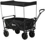 Outsunny Bollerwagen Faltbar, Transportwagen mit Sonnendach, Griff, Schwarz