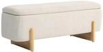 HOMCOM HOMCOM Sitzbank mit Stauraum, Polsterbank mit Leinenoptik, Holzbeine, Creme