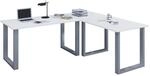VCM Eck-Schreibtisch "Lona" 190x160x80 U-F&uuml;&szlig;e Wei&szlig;/Silber