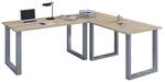 VCM Eck-Schreibtisch "Lona" 220x160x80 U-F&uuml;&szlig;e Sonoma-Eiche/Silber