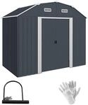 Outsunny Ger&auml;tehaus aus Stahl, 2,7 m&sup2; Ger&auml;teschuppen mit UV-Schutz, Dunkelgrau
