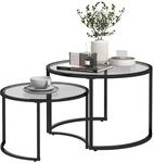 HOMCOM Couchtisch 2er-Set, Beistelltisch mit Stahlgestell, Kaffeetisch, Schwarz