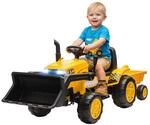 AIYAPLAY Kinder Elektro Bagger mit Anh&auml;nger, Schaufel 12V Aufsitzbagger mit