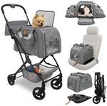 Lemodo 3in1 Hundebuggy Carry-Trio grau, Hundewagen und Hundesitz mit...
