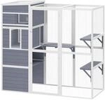 PawHut Katzengehege Outdoor Katzenhaus aus Holz mit 3 Plattformen wetterfestem...
