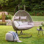 Polyrattan H&auml;ngesessel TWIN grau - Korb + Kissen
