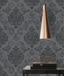 Vliestapete in Barock-Optik 10,05 m x 0,53 m - Schwarz, Silber, Grau - klassische