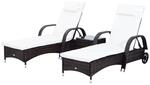 Sonnenliege Gartenliege Tisch 3er-Set Gartenm&ouml;bel Braun/Cremewei&szlig;