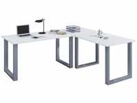VCM Eck-Schreibtisch "Lona" 130x130x50 U-Füße Weiß/Silber