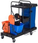 Putzwagen Reinigungswagen mit 4 leichtg&auml;ngigen Rollen Schwarz+Blau+Orange