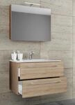 3-tlg. Waschplatz 80cm 2 Schubf&auml;cher | Mit Spiegelschrank Sonoma-Eiche