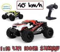 Blijr ferngesteuerter RC Monstertruck Rot 1:18, 2 Akkus, Allrad