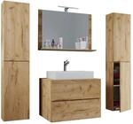 Badblock Lendas XL 80cm Unterschrank + Spiegel + 2 Seitenschr&auml;nke Honig-Eiche