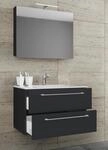 3-tlg. Waschplatz 60cm 2 Schubf&auml;cher | Mit Spiegelschrank Schwarz