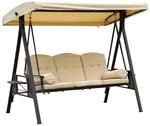 3-Sitzer Hollywoodschaukel mit Sonnendach Kissen Metall Beige+Braun