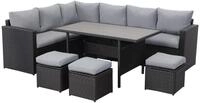 Lounge Set Polyrattan Gartenm&ouml;bel 7-teile f&uuml;r 6-9 Personen Garten & Balkon (schwarz