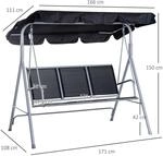 Hollywoodschaukel 3-Sitzer Metall Schwarz+Silber 171 x 108 x 150 cm