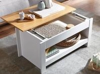 Couchtisch 85 cm Wei&szlig; / Eiche mit Stauraum