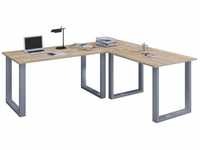 VCM Eck-Schreibtisch "Lona" 220x190x80 U-Füße Sonoma-Eiche/Silber