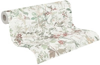 Vliestapete floral 10,05 m x 0,53 m - Wei&szlig;, Gr&uuml;n, Rot, Beige - Tapete strukturiert