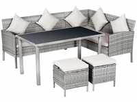 5-tlg. Gartenmöbel Set Rattan Sitzgruppe mit Fußhocker Metall Grau 134 x 60 x 75 cm