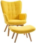 Ohrensessel mit Hocker, Relaxsessel, Polstersessel in Cord-Optik, Gelb