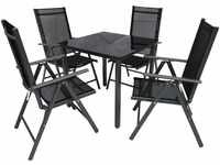 Alu-Gartenset 80 Schwarzglas Tisch + 4 Stühle