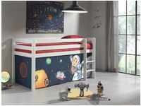 VIPACK - Spielbett Pino mit Textilset "Spaceman", Ausf. Kiefer massiv weiss lackiert