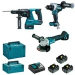 Makita Akku-Kombo-Kit LXT 18V - 3 St&uuml;ck Maschinen - DDF492 + DGA506 + DHR243 -