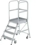 Munk Podesttreppe einseitig begehbar mit Federrollen Aluminium geriffelt - 050104