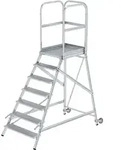 Munk Podesttreppe einseitig begehbar mit Rollen und Griffen Aluminium geriffelt -