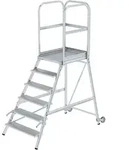 Munk Podesttreppe einseitig begehbar mit Rollen und Griffen Aluminium geriffelt -