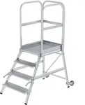 Munk Podesttreppe einseitig begehbar mit Rollen und Griffen Aluminium geriffelt -