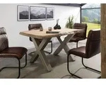 Baumtisch Mango 140x90x77 beige lackiert / X-Beine silber matt FREEFORM 5