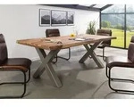 Baumtisch Sheesham 220x100x77 natur sandgestrahlt / X-Beine silber matt...