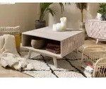 Couchtisch Akazie 70x70x40 wei&szlig; lackiert MOSAYK #216
