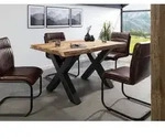 Baumtisch Sheesham 160x90x77 natur sandgestrahlt / X-Beine anthrazit matt...