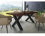 Baumtisch Akazie 220x100x77 braun lackiert / X-Beine anthrazit gl&auml;nzend...