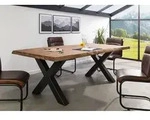 Baumtisch Sheesham 220x100x77 grau gebeizt / X-Beine anthrazit matt FREEFORM 5